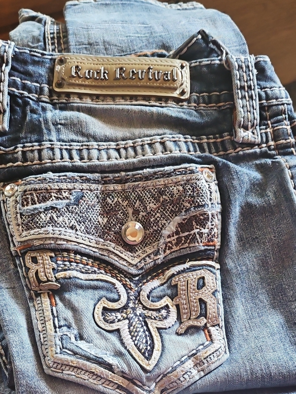 Rock Revival Blue Embellished Straight Leg Jeans